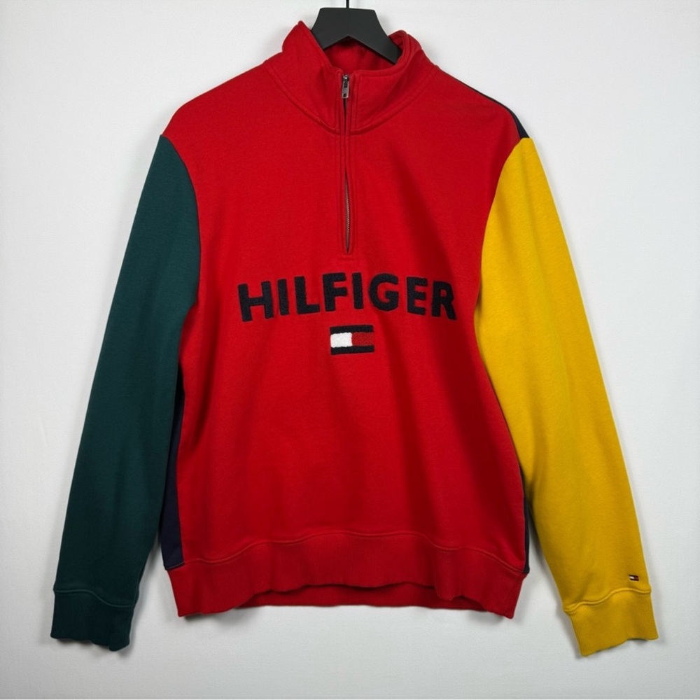 Tommy Hilfiger Men's Zip Up Sweater - Red, Green, Yellow